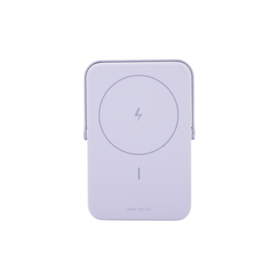 Power Bank Inalambrico | 5000mAh | 7.5W | Con Emojis de Estado | Carga Rápida USB-C Bidireccional | Pantalla TFT Inteligente | 13 niveles de Proteccion | Con Holder | Color Purple.