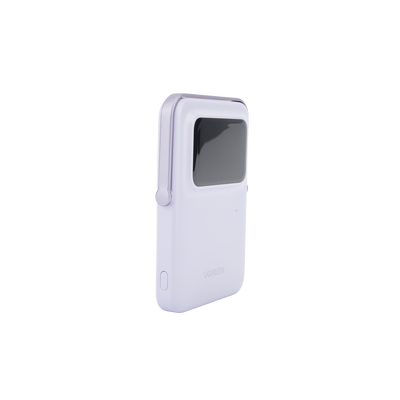 Power Bank Inalambrico | 5000mAh | 7.5W | Con Emojis de Estado | Carga Rápida USB-C Bidireccional | Pantalla TFT Inteligente | 13 niveles de Proteccion | Con Holder | Color Purple.