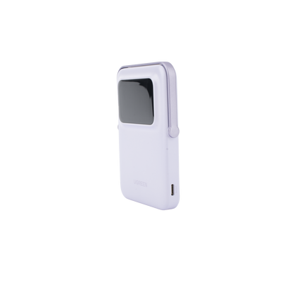 Power Bank Inalambrico | 5000mAh | 7.5W | Con Emojis de Estado | Carga Rápida USB-C Bidireccional | Pantalla TFT Inteligente | 13 niveles de Proteccion | Con Holder | Color Purple.