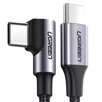 Cable USB-C a USB-C | 1 Metro | Conector con Ángulo Recto de 90° | Carga Rápida de hasta 60W | 480 Mbps | PD3.0 | QC4.0/3.0/2.0 | FPC | AFC | Protección Integrada| Caja de Aluminio | Nylon Trenzado | Color Negro