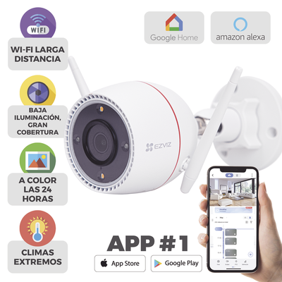 Bala IP 3 Megapíxel / Wi-Fi / Audio de Dos Vías / Visión Nocturna en Color / Sirena / Estrobo / Detección de movimiento / Notificación Push / Ranura Para Memoria / Uso en Exterior