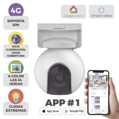 Camara de Batería Recargable / 4G Multicarrier / Compatible con Panel Solar CS-CMT-SOLARPANEL-E conector Tipo C / Seguimiento Inteligente / Visión Nocturna a Color / Detección humana / Exterior Con Potección