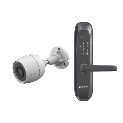 Kit de Cerradura Inteligente con Cámara IP Wi-Fi modelo CS-H3C / Apertura Remota desde la App / Códigos Temporales Para Visitantes / Lectura de Huella / Lectura de Tag / Contraseña / Botón para Timbrar / Alarma Anti-intrusion