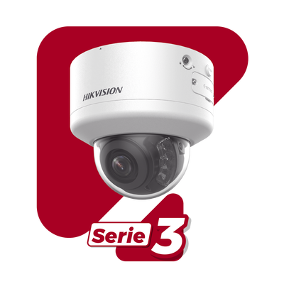 Domo IP 4 Megapixel / Lente Mot. 2.7 a 13.5 mm / Dual Light (40 mts IR + 40 mts Luz Blanca / Exterior IP66 / IK10 / Audio y Alarma I/O / PoE+ / ONVIF / Micro SD / 4 Analíticos: AcuSense, Deteccion Facial, Conteo de Personas por Cruce y Zona