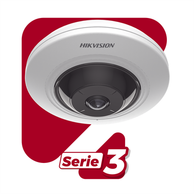 Mini Fisheye IP 5 Megapixel / Panorámica 180° - 360° / 8 mts IR / Interior / PoE / HEOP / ACUSENSE / Detección Facial / Microfono Integrado