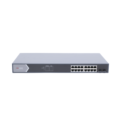 Switch Gigabit PoE+ / Administrable / 16 Puertos 10/100/1000 Mbps PoE+ / 2 Puertos SFP / Configuración Remota desde Hik-ParnerPro / PoE hasta 300 Metros / 225 W