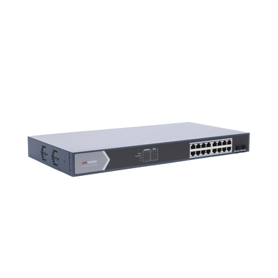 Switch Gigabit PoE+ / Administrable / 16 Puertos 10/100/1000 Mbps PoE+ / 2 Puertos SFP / Configuración Remota desde Hik-ParnerPro / PoE hasta 300 Metros / 225 W