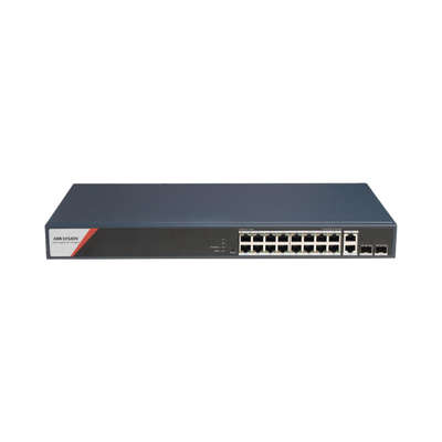 Switch Gigabit PoE+ / Administrable / 16 Puertos 1000 Mbps PoE+ (4 Puertos PoE++ 90 W) / 2 Puertos 1000 Mbps de Uplink / 2 Puertos SFP / Configuración Nube Hik-PartnerPro / Modo Extendido hasta 300 Metros / 230 W