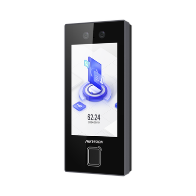 Terminal Facial Min Moe con LECTOR DE HUELLAS y Tarjetas MIFARE / 3000 Rostros / 3000 Huellas / Pantalla 4.5" / Administrable en la Nube con Hik-Connect Teams / Exterior IP65 / PoE / WiFi