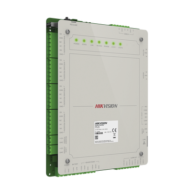 Controlador de Acceso 2 Puertas Administrable en la Nube con Hik-Connect Teams / Interfaz Web / 4 Lectores de Huella o Tarjeta / 100,000 Tarjetas / 10,000 Huellas / Incluye Gabinete y Fuente de Alimentación 12 Vcd 8 A / Soporta Batería de Re