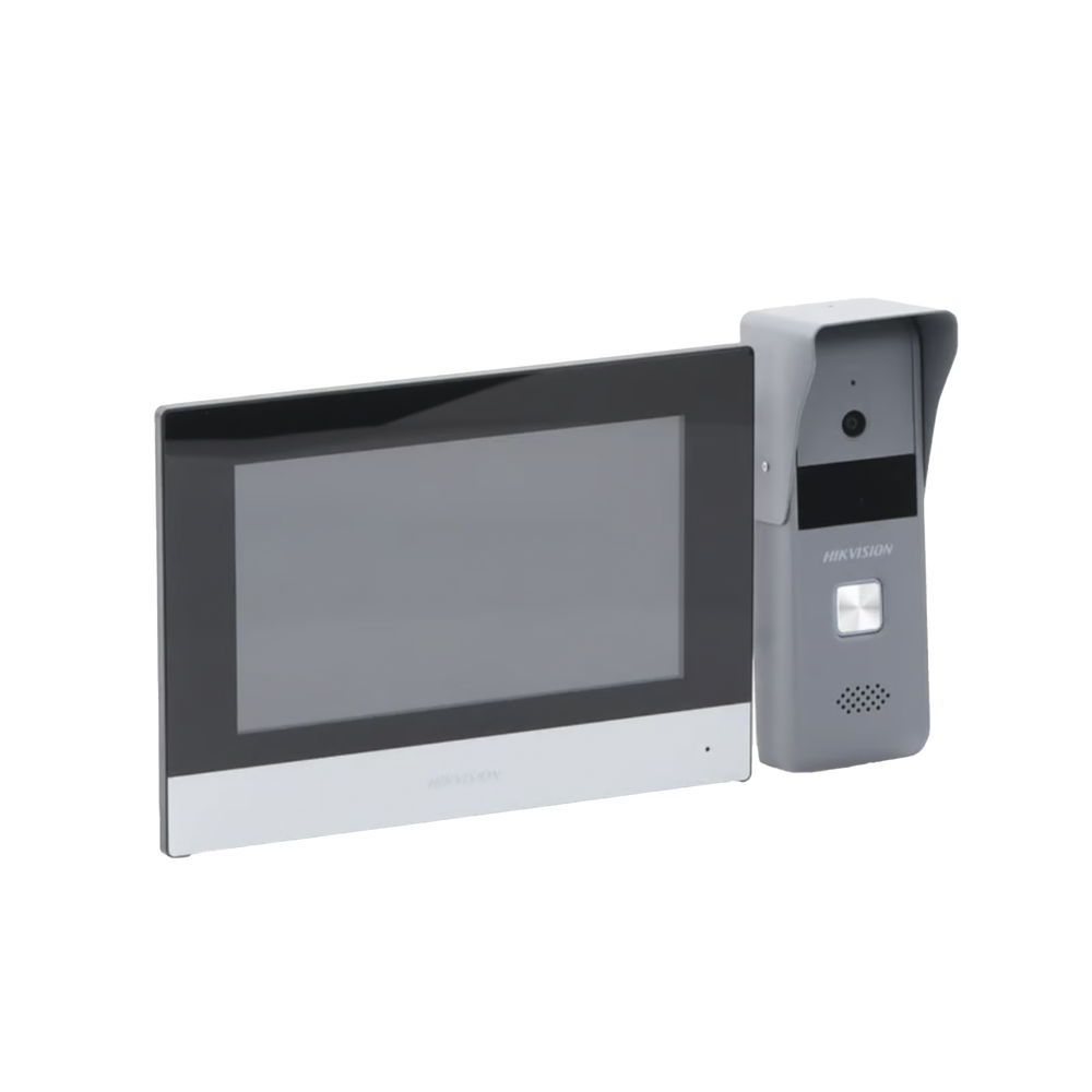 Kit de Videoportero Analógico METALICO / IP a 4 Hilos con Función de Llamada a App Hik-Connect / Monitor se Conecta a Internet por Cable o WiFi y por 4 Hilos al Frente de Calle IP65 / Expandible a Mas Equipos