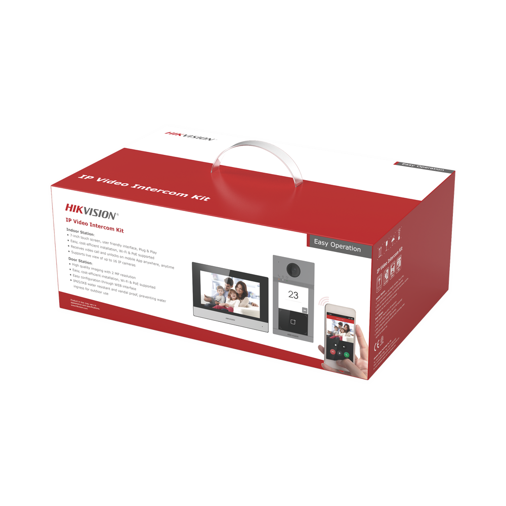 Kit de Videoportero IP Poe Estandar con llamada a App de Smartphone (HikConnect) / Apertura con tarjeta MIFARE / Frente de calle IK08 & IP65 / Soporta 2 puertas