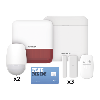 (AX PRO) KIT de Alarma AX PRO con GSM (3G/4G), Wi-Fi y Ethernet / Incluye: 1 Hub con batería de respaldo / 2 Sensores PIR / 3 Contactos Magnéticos Slim / 1 Control Remoto / 1 Sirena Roja Inalambrica Exterior