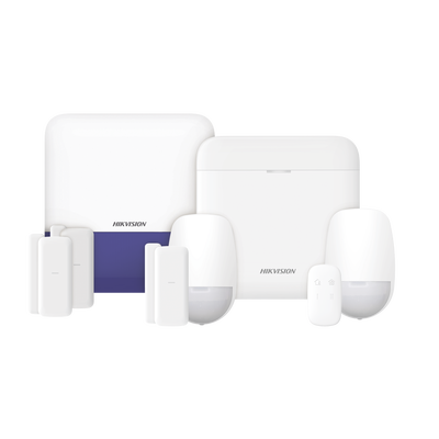 (AX PRO) KIT de Alarma AX PRO con GSM (3G/4G) / Incluye: 1 Hub con bateria de respaldo / 2 Sensores PIR / 3 Contactos Magnéticos mini / 1 Control Remoto / 1 Sirena Inalambrica Exterior / WiFi / Compatible con Hik-Connect P2P