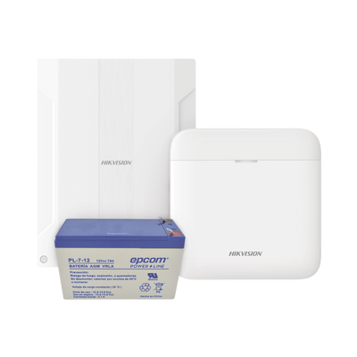 (AXPRO) KIT de alarma AXPRO conversión de zonas cableadas a inalámbricas / Incluye: 1 Hub con Bateria de respaldo/ 1 Expansor de 16 zonas cableadas / 1 Bateria de respaldo 12Vcc a 7 Amp/ Compatible con Hik-Connect P2P