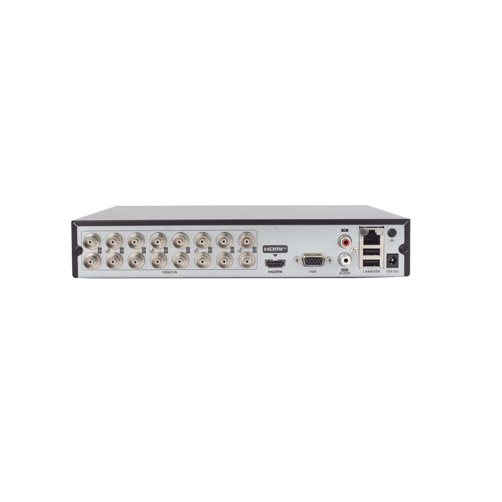 DVR 16 Canales TurboHD + 2 Canales IP / 2 Megapíxel (1080p) Lite / Acusense Lite (Evita falsas alarmas) / Audio por Coaxitron / 1 Bahía de Disco Duro / H.265+ / Salida de Video en Full HD