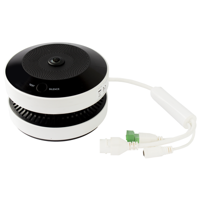 (HikFire) Mini Fisheye IP 4 Megapixel con Detector de Humo Puntual / Autónomo / Entrada y Salida de Alarma / 15 mts IR / PoE / WDR 120 dB / Alarma de 85 dB / MicroSD 128GB / Compatible con Hik-Connect