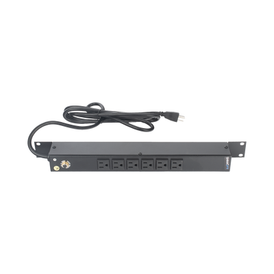 Tomacorriente Horizontal (PDU) de 6 Contactos (NEMA 5-15R) Rack 19" 1UR. Voltaje Entrada/Salida: 120Vca/15A