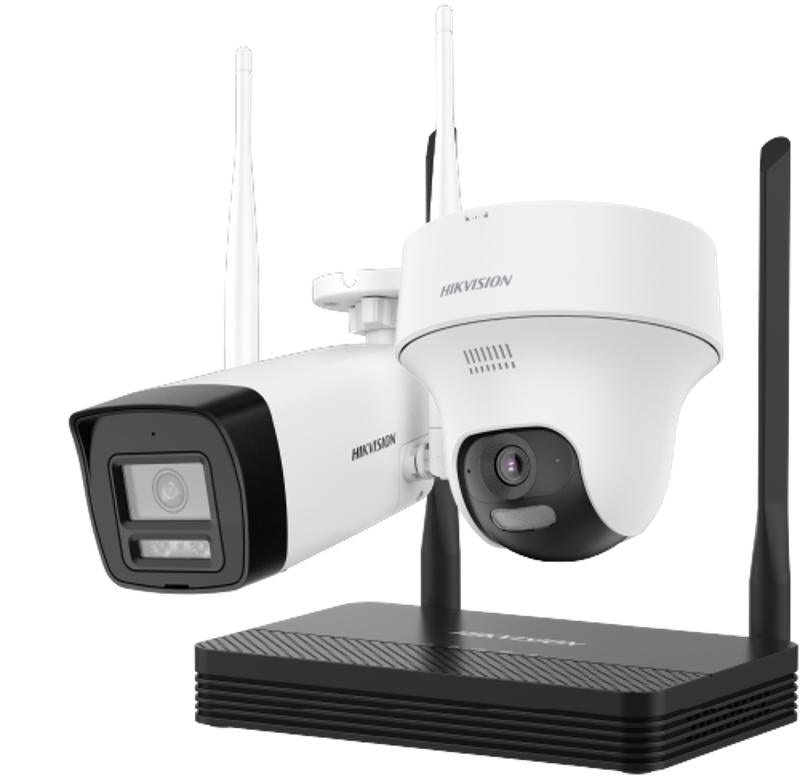Kit IP Inalámbrico 2 Megapíxel / NVS 4 Canales / 1 Cámara Bala Exterior + 1 Cámara Turret Interior con Lente 2.8 mm y Dual Light / Audio Bidireccional (Micrófono y Bocina) / Soporta Micro SD de 512 GB
