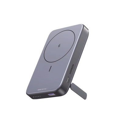 Power Bank MagSafe de 10000mAh NEXODE | 20W | 1 USB-C | 1 USB-A | Carga Rápida bidireccional | Soporta modo Standby | Soporte Plegable | Ultra Delgado | Ultra ligero | Compatible con iPhone 15/14/13/12 | Color Gris.