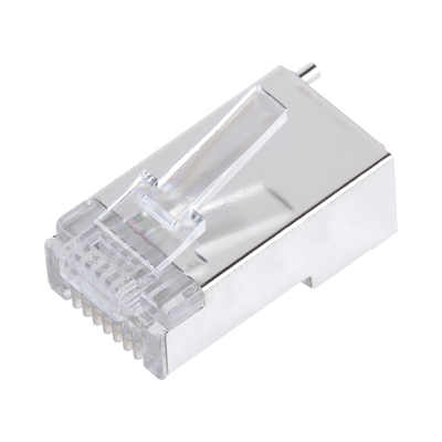 Bote con 100 Piezas de Plug Modular RJ45 Cat5e blindado, chapado de oro a 30 micras para durabilidad extrema CON PIN DE TIERRA
