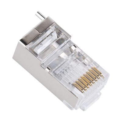 Bote con 100 Piezas de Plug Modular RJ45 Cat5e blindado, chapado de oro a 30 micras para durabilidad extrema CON PIN DE TIERRA