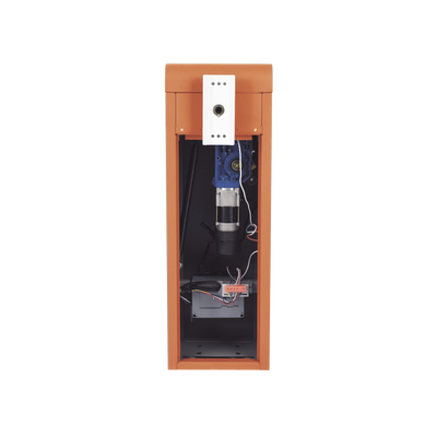 Barrera vehicular izquierda / Soporta brazo de hasta 5.5 m / Final de carrera ajustable por programación / Movimiento fluido / Diseño elegante color naranja