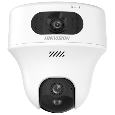 Turret PT IP de doble lente de 6 Megapixel / Lente 2.8 mm / Dual Light (20 mts IR + 15 mts Luz Blanca) / Wi-Fi / IP54 / dWDR / H.265 / Audio Bidireccional (Micrófono y Bocina)