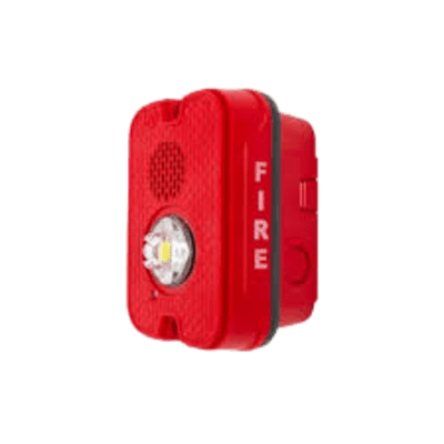 Sirena con Lámpara LED Estroboscópica / a 2 Hilos / Montaje en Pared / 12 o 24 Vcd / Configuración Estroboscópica Seleccionable / Texto en Inglés / Color Rojo / Uso exterior