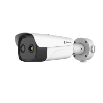 Cámara Bullet Bi-espectro Térmica y Óptica/ 256×192 Térmico + 5MP Óptico / IA para Detección Humana y Vehicular / Medición Temperatura -20°C a 150°C / Detección Fuego y Fumadores / IP67