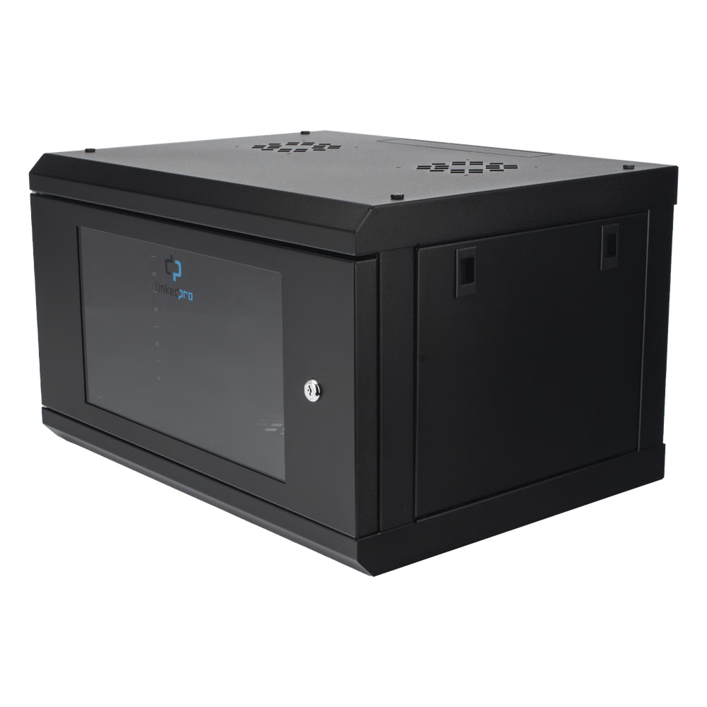 Gabinete de Pared con Puerta de Cristal Templado, 455mm de Profundidad, 6U Rack de 19'', Acero Reforzado