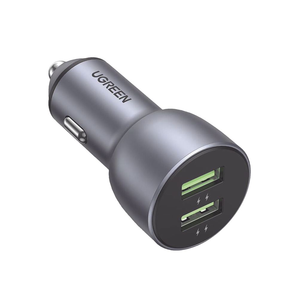 Cargador de Auto 36W / 2 Puertos USB-A / Carga Rápida / Compatible con Vehículos de 12 y 24 VCD / PD3.0 + QC3.0 / Chip Inteligente / Diseño Compacto / Mayor Eficiencia Energética / Aleación de Aluminio.