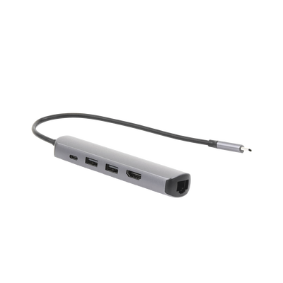 HUB USB-C (Docking Station) 5 en 1 | Ultra Delgado | 2 USB-A 3.1 a (5 Gbps) | HDMI 4K@60Hz | RJ45 (Gigabit Ethernet) | USB-C PD Carga Rápida 100W | Protección Múltiple | Chips Inteligentes | Pequeño y Ligero | Caja de Aluminio.