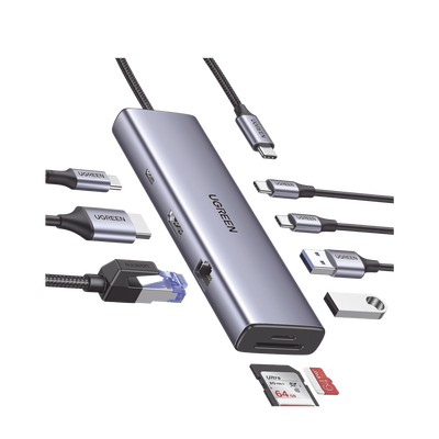 HUB USB-C (Docking Revodok) 9 en 1 | 2 USB-A 3.0 (5Gbps) | 2 USB-C (5Gbps) | USB-C PD Carga 100W | HDMI 4K@60Hz | RJ45 (Gigabit Ethernet) | Lector Tarjetas SD + Micro SD (TF) Simultáneo | Chip de Última Generación | Caja de Aluminio.