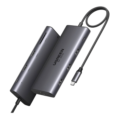 HUB USB-C (Docking Revodok Pro 210) 10 en 1 | 2 Puertos HDMI 8K,4K@60Hz | 3 USB-A | USB-C (5Gbps) | USB-C PD Carga 100W | RJ45 (Gigabit Ethernet) | Lector Tarjetas SD + Micro SD (TF) Simultáneo | Carcasa de Aluminio.