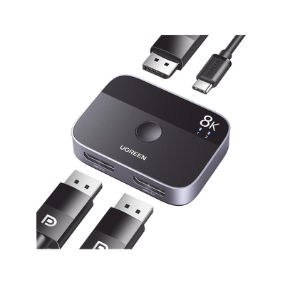 Conmutador DP 1.4 8K | HDMI Splitter 2 Entradas a 1 Salida | Bidireccional | 3D | HDR10+ | Dolby Atmos | 240Hz | 48Gbps | Compatible Free-Sync/G-Syng | Sincronización de Audio | Potentes Chips de Última Generación.