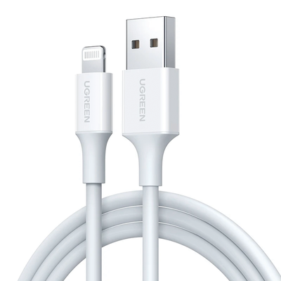 Cable USB-A a Lightning | 1 Metro | Certificado MFi | Carga Rápida 5V/2.4 A| 480 Mbps | PD | Conector C89 | Adecuado para iPhone, iPad y iPod | Protección Integrada | Caja de ABS | Cubierta de TPE | Color Blanco | 2 años de Garant&iac