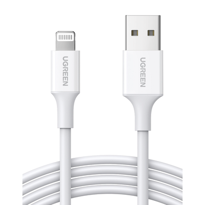 Cable USB-A a Lightning | 1 Metro | Certificado MFi | Carga Rápida 5V/2.4 A| 480 Mbps | PD | Conector C89 | Adecuado para iPhone, iPad y iPod | Protección Integrada | Caja de ABS | Cubierta de TPE | Color Blanco | 2 años de Garant&iac