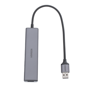 HUB USB-A 3.0 Multipuertos / 4 Puertos USB-A 3.0 (5Gbps) / Cable 20 cm / Ideal para Transferencia de Datos / Entrada Tipo C para alimentar equipos de mayor consumo como discos duros / 4 en 1 / Carcasa de Aluminio.