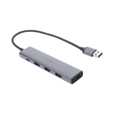 HUB USB-A 3.0 Multipuertos / 4 Puertos USB-A 3.0 (5Gbps) / Cable 20 cm / Ideal para Transferencia de Datos / Entrada Tipo C para alimentar equipos de mayor consumo como discos duros / 4 en 1 / Carcasa de Aluminio.