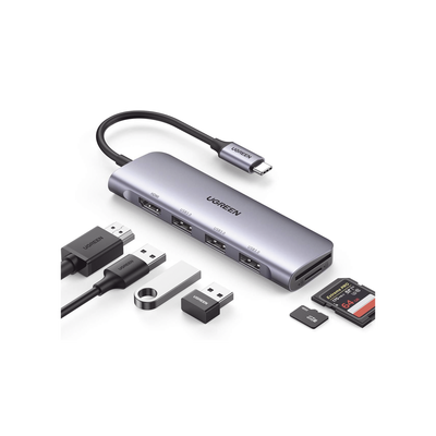 HUB USB-C (Docking Station) 6 en 1 | HDMI 4K@30Hz | 3 Puertos USB 3.0 | Lector Tarjeta SD + Micro SD (TF) Uso Simultáneo | Chip de Última Generación | Potente Disipación de Calor |  Caja de Aluminio.