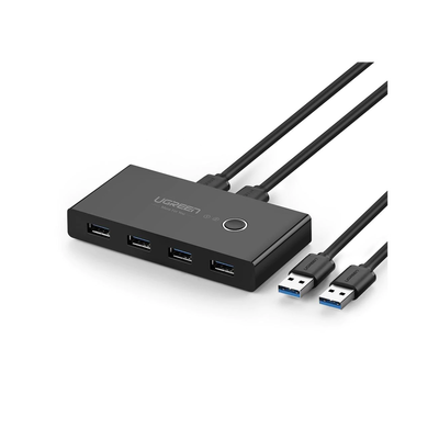 HUB para Compartir 4 Puertos USB 3.0 a 2 PC ́s / Cambio Mediante Botón / Incluye dos cables USB de 1.5 m /  ABS / Permite que 2 Usuarios Compartan 4 Dispositivos Periféricos USB3.0, como una impresora, un escáner, etc.