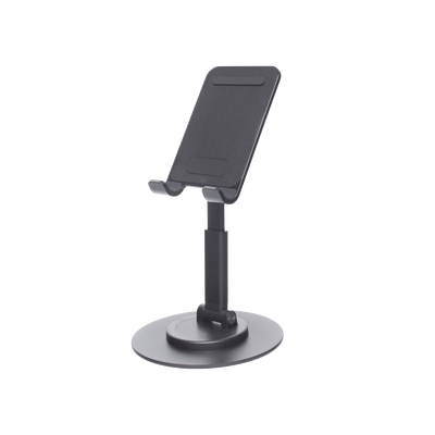 Soporte para Teléfono Celular Giratorio | 360° de Rotación | Angulo Ajustable | Altura Ajustable 17-20cm  | Antideslizante | Ejes Giratorios de Alta Precisión| Plegable | Aluminio | Color Gris