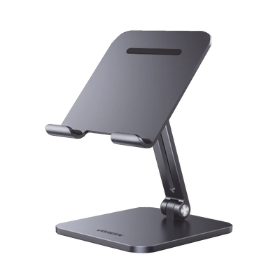 Soporte de Aluminio para IPad & Tablet | Plegable |Angulo Ajustable de 180° y 270° | Base Antideslizante | Protección  de Silicona | Amplia Compatibilidad con dispositivos de 7.9'' a 12.9'' | Aluminio Solido | Color Gris