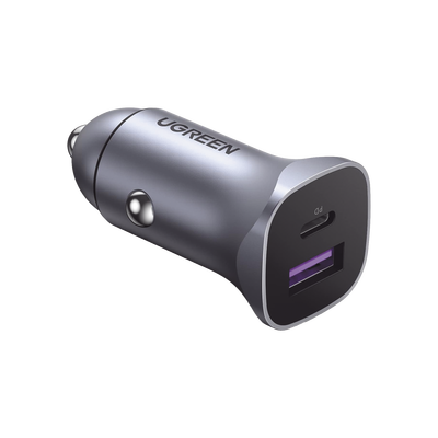 Cargador de Auto 30W / 2 Puertos USB-A y USB-C / Carga Rápida / Compatible con Vehículos de 12 y 24 VCD / PD3.0 + QC3.0 / Indicador Led / Diseño Compacto / Chip Inteligente / Aleación de Aluminio.