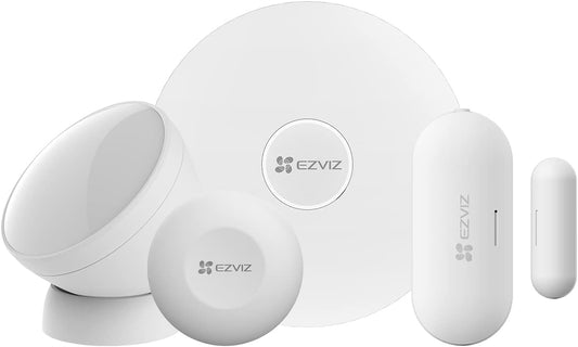 Kit de Alarma Inalambrico / Incluye: 1 Hub, 1 Sensor PIR, 1 Contacto Magnético y 1 Smart Boton / Configuración y Visualización por App Móvil EZVIZ / Protocolo Zigbee