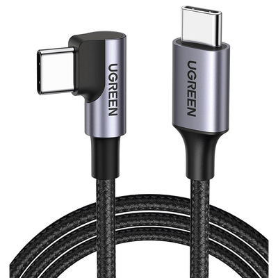 Cable USB-C a USB-C | 1 Metro | Conector con Ángulo Recto de 90° | Carga Rápida de hasta 60W | 480 Mbps | PD3.0 | QC4.0/3.0/2.0 | FPC | AFC | Protección Integrada| Caja de Aluminio | Nylon Trenzado | Color Negro