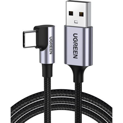 Cable USB-A a USB-C | 2 Metros | Conector con Ángulo Recto de 90° | Carga Rápida de hasta 60W | 480 Mbps | PD3.0 | QC /3.0/2.0 | FPC | AFC | Protección Integrada| Caja de Aluminio | Nylon Trenzado | Color Negro | 2 años de