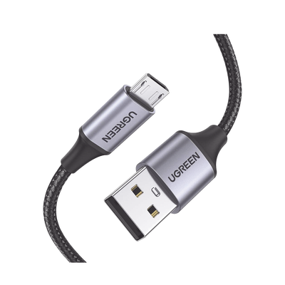 Cable USB-A a Micro USB | 1 Metro | Carga Rápida | QC 3.0/2.0 | FPC | AFC | Transferencia de datos de 480 Mbps | Recarga hasta 18W | Protección Integrada | Caja de Aluminio | Nylon Trenzado | Color Negro | 2 años de Garantía.