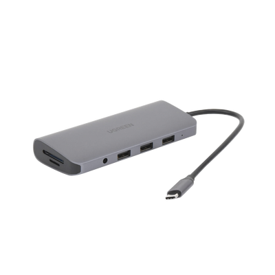 HUB USB-C (Docking Station) 10 en 1 | 3 USB-A 3.0 | USB-C PD Carga 100W | HDMI 4K@30Hz | RJ45 (Gigabit Ethernet) | VGA | Lector Tarjeta SD + Micro SD (TF) Uso Simultaneo | Jack Audio 3.5mm | Carcasa de Aluminio.